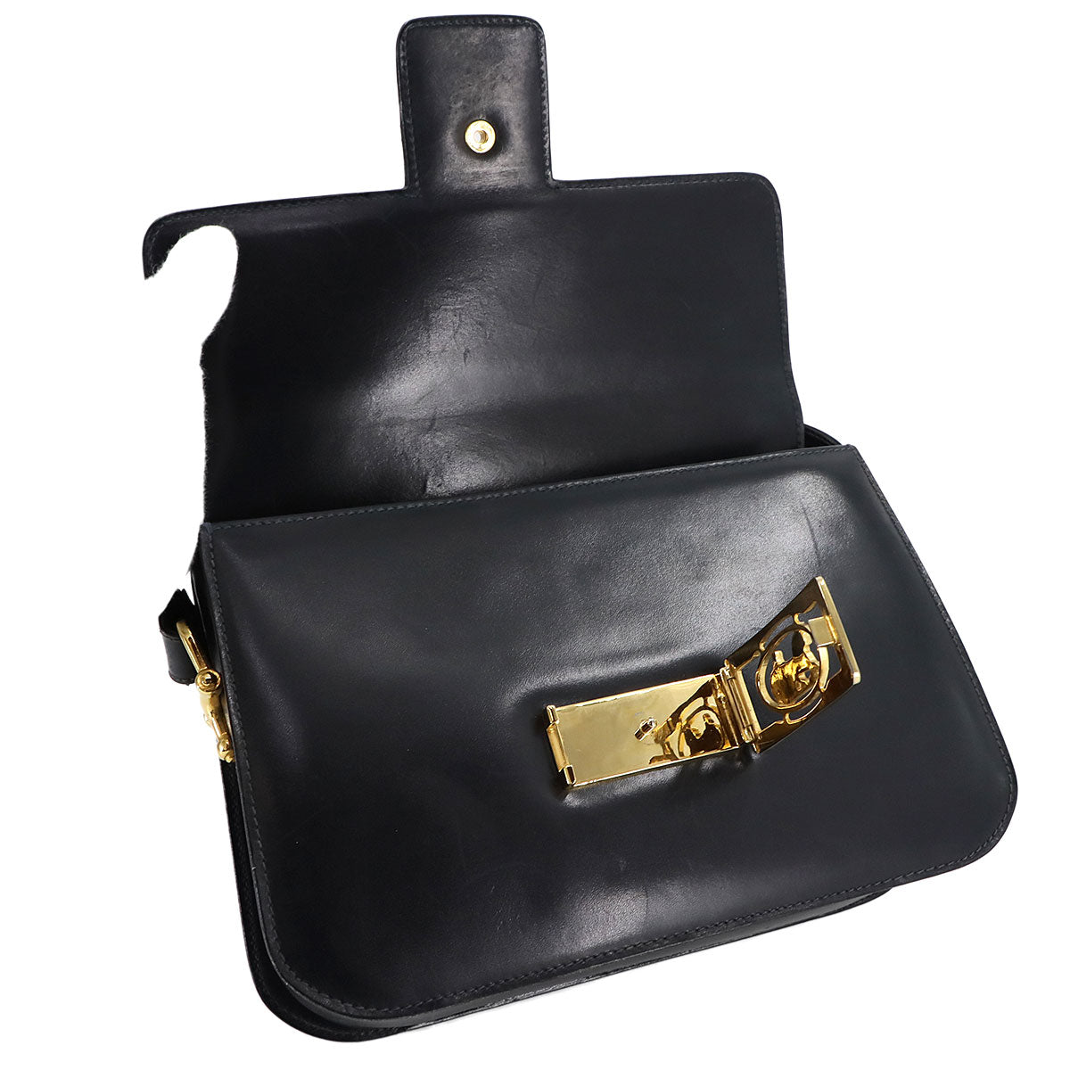 Horse Carriage Shoulder Bag Leather Suede Navy Vintage Purse