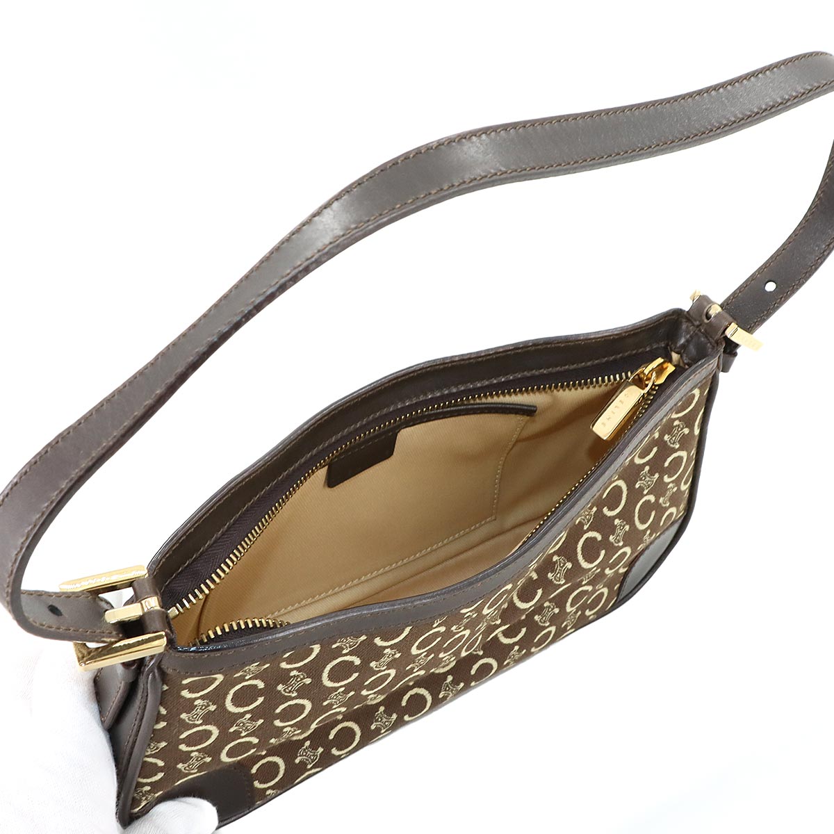 Macadam C Logos Hand Bag Canvas Leather Brown Purse