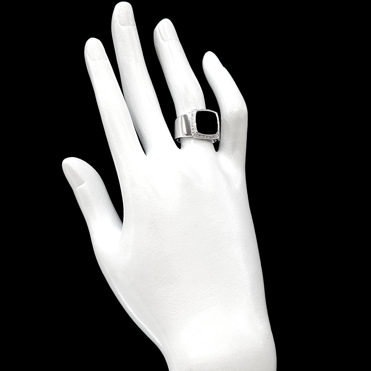 SJX Onyx Diamond 0.15ct Ring 18K White Gold 750 size7.25-7.5(US)