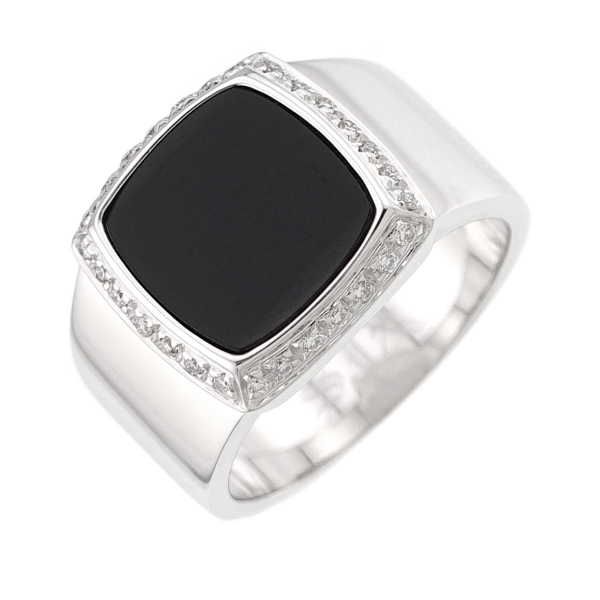 SJX Onyx Diamond 0.15ct Ring 18K White Gold 750 size7.25-7.5(US)