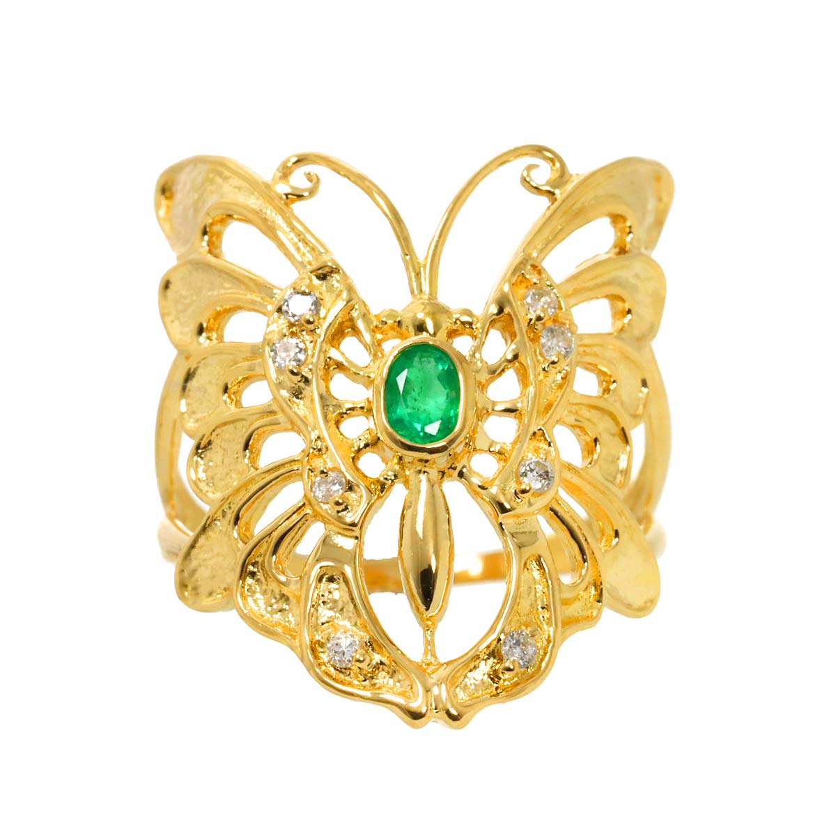 Emerald 0.18ct Diamond 0.08ct Ring 18K YG 750 size6.25-6.5((US)