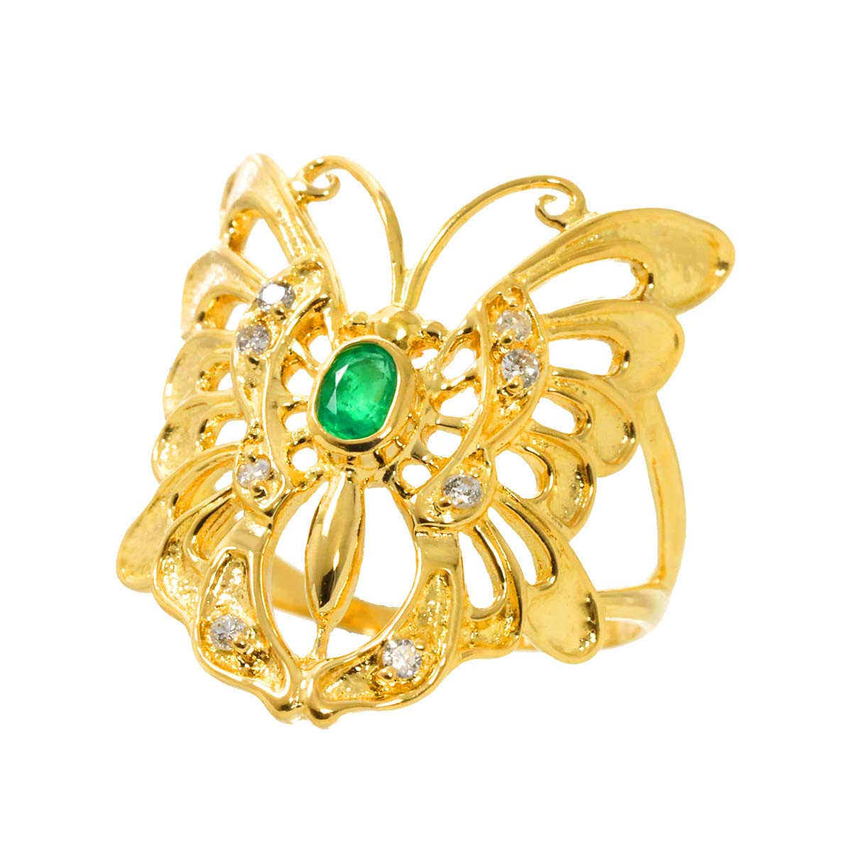 Emerald 0.18ct Diamond 0.08ct Ring 18K YG 750 size6.25-6.5((US)