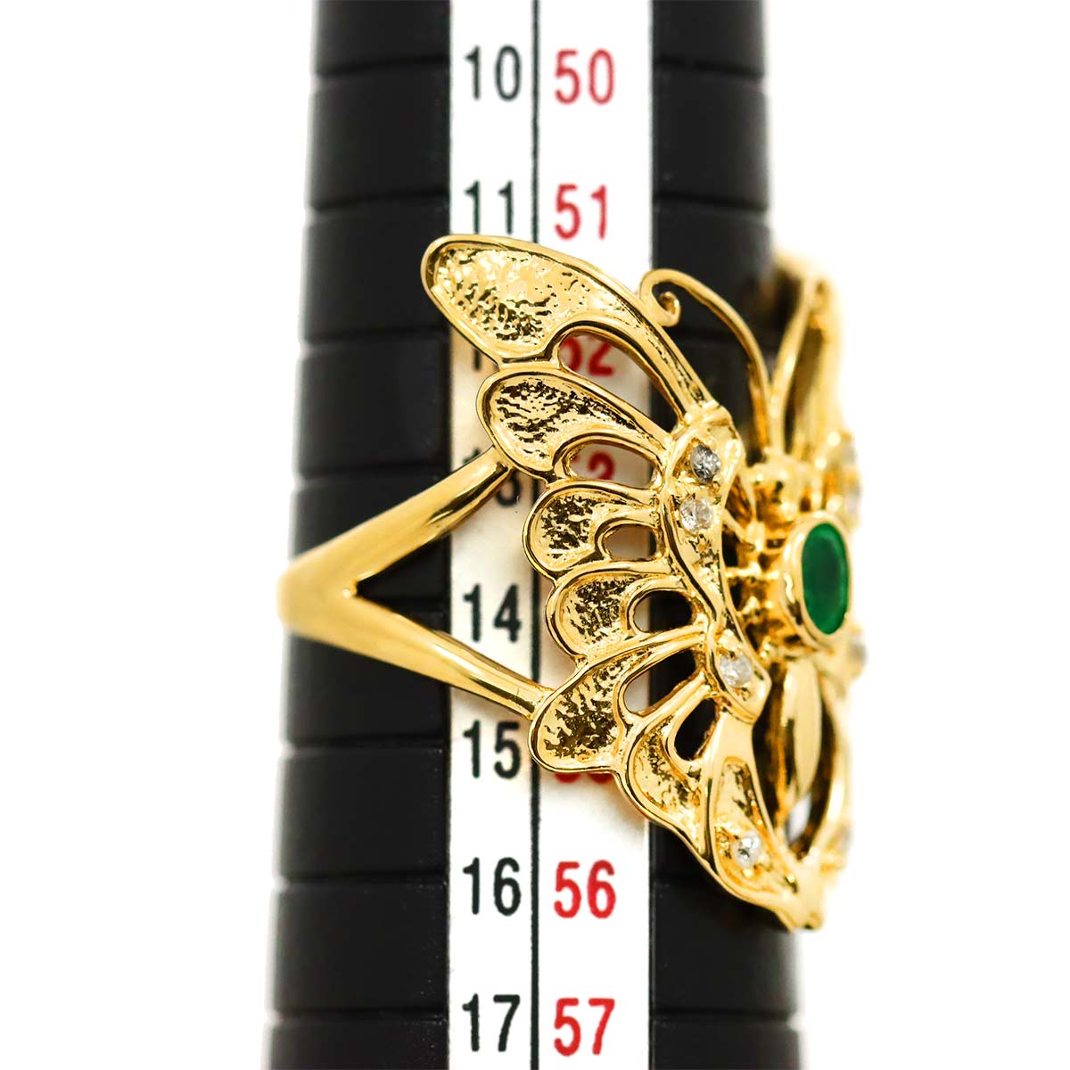 Emerald 0.18ct Diamond 0.08ct Ring 18K YG 750 size6.25-6.5((US)