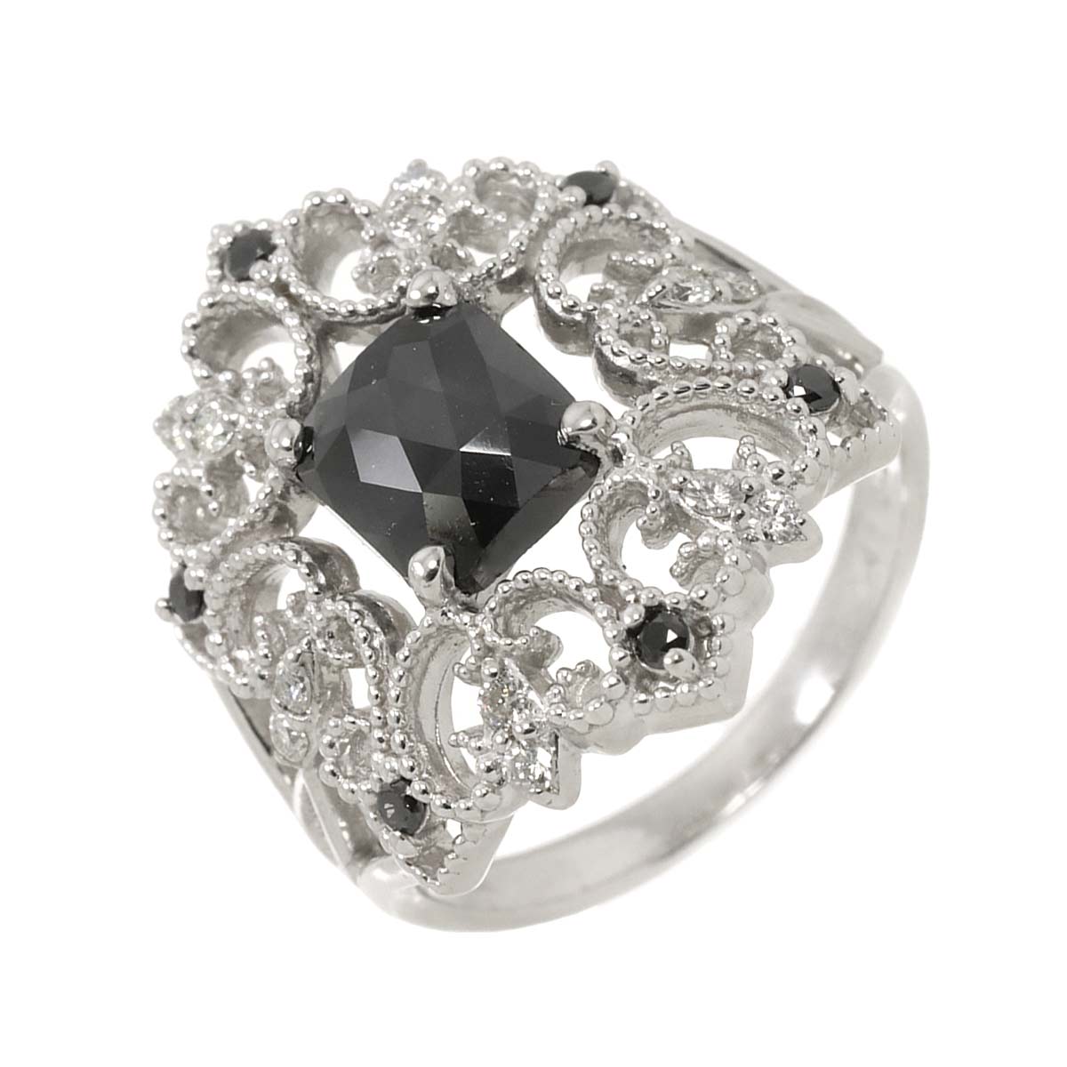 Black Diamond 1.41ct Diamond 0.25ct Ring 18K K18 WG 750 size6(US)