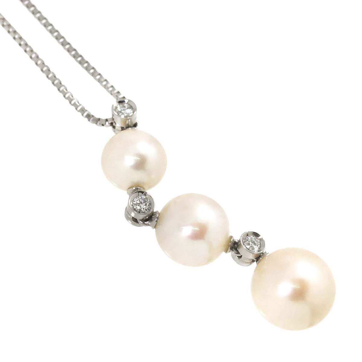 Freshwater cultured pearl Diamond 0.09ct Necklace Pt Platinum