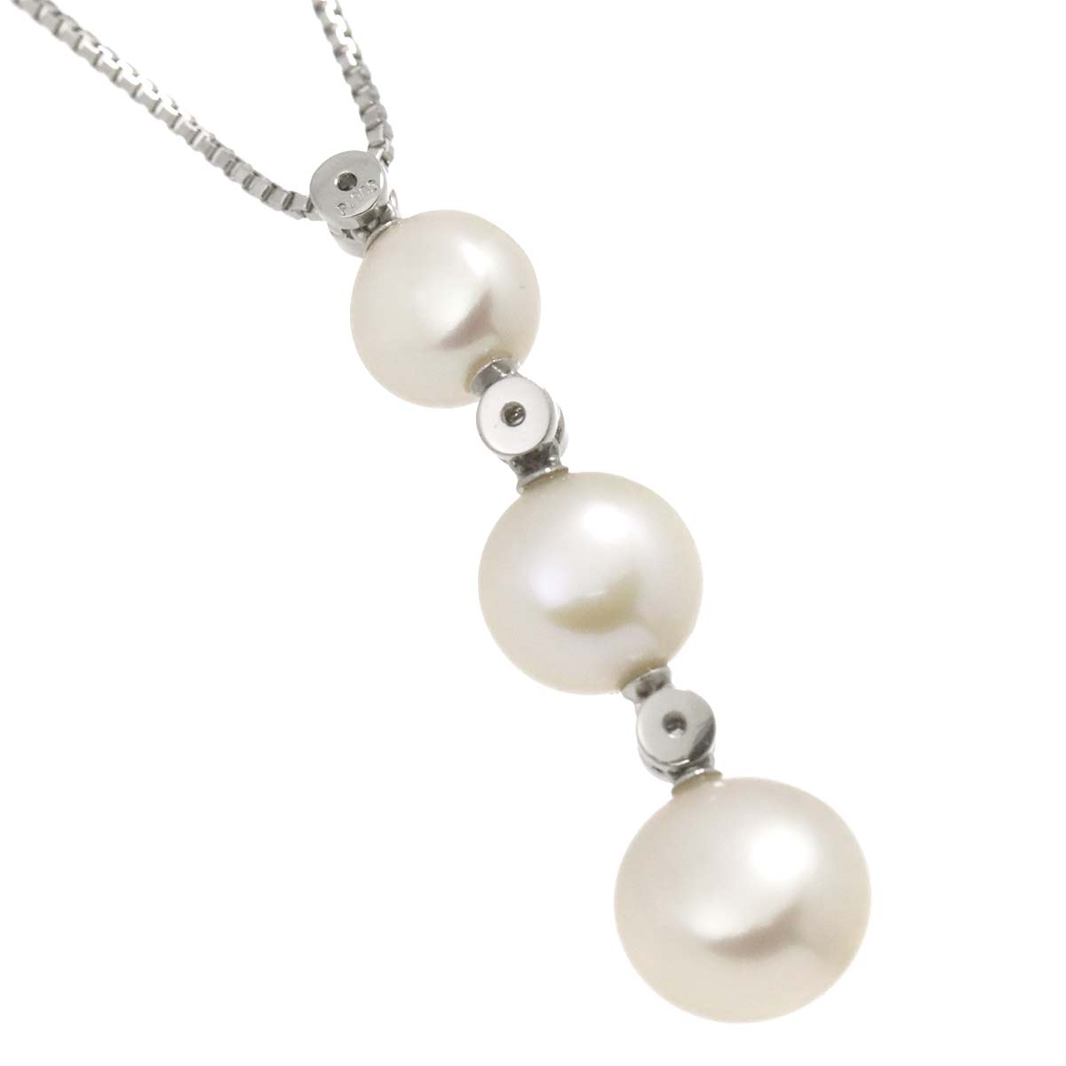 Freshwater cultured pearl Diamond 0.09ct Necklace Pt Platinum