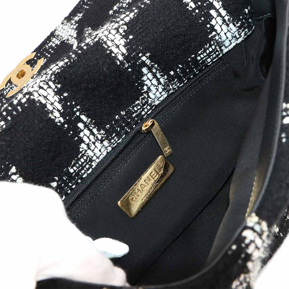 CHANEL 19 2way Chain Hand Shoulder Bag Tweed Black White AS1161 Purse