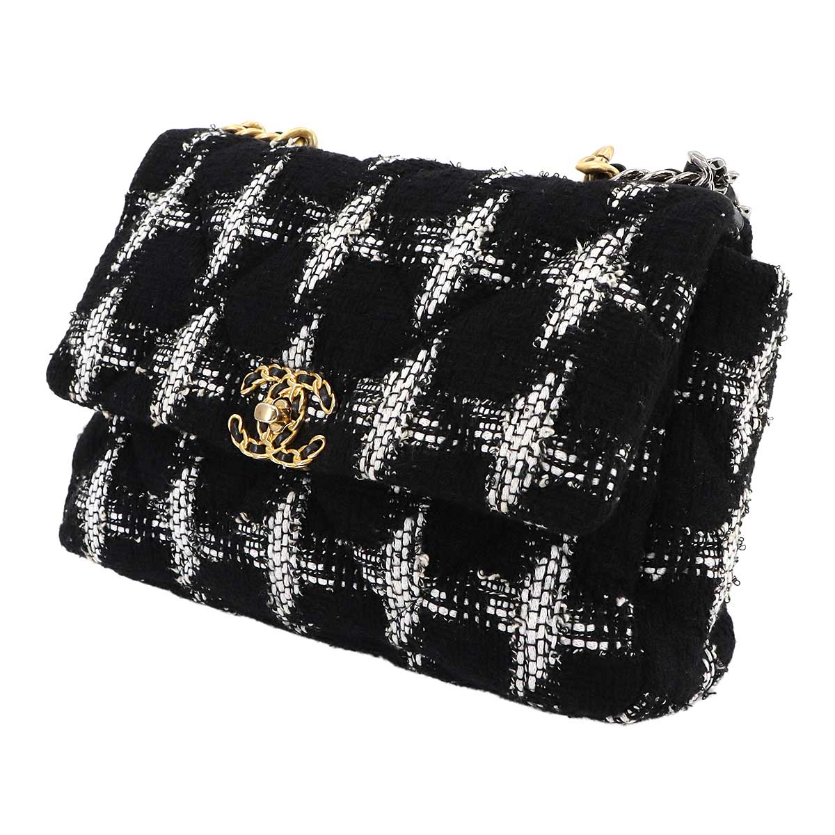 CHANEL 19 2way Chain Hand Shoulder Bag Tweed Black White AS1161 Purse