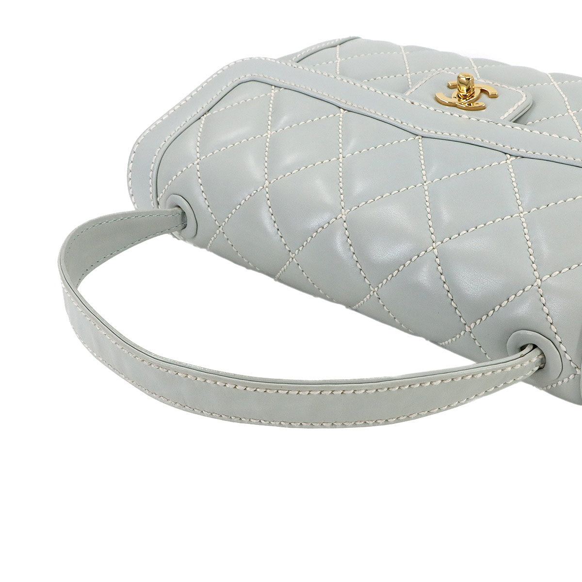 Matelasse Wild Stitch Hand Bag Leather Light Gray