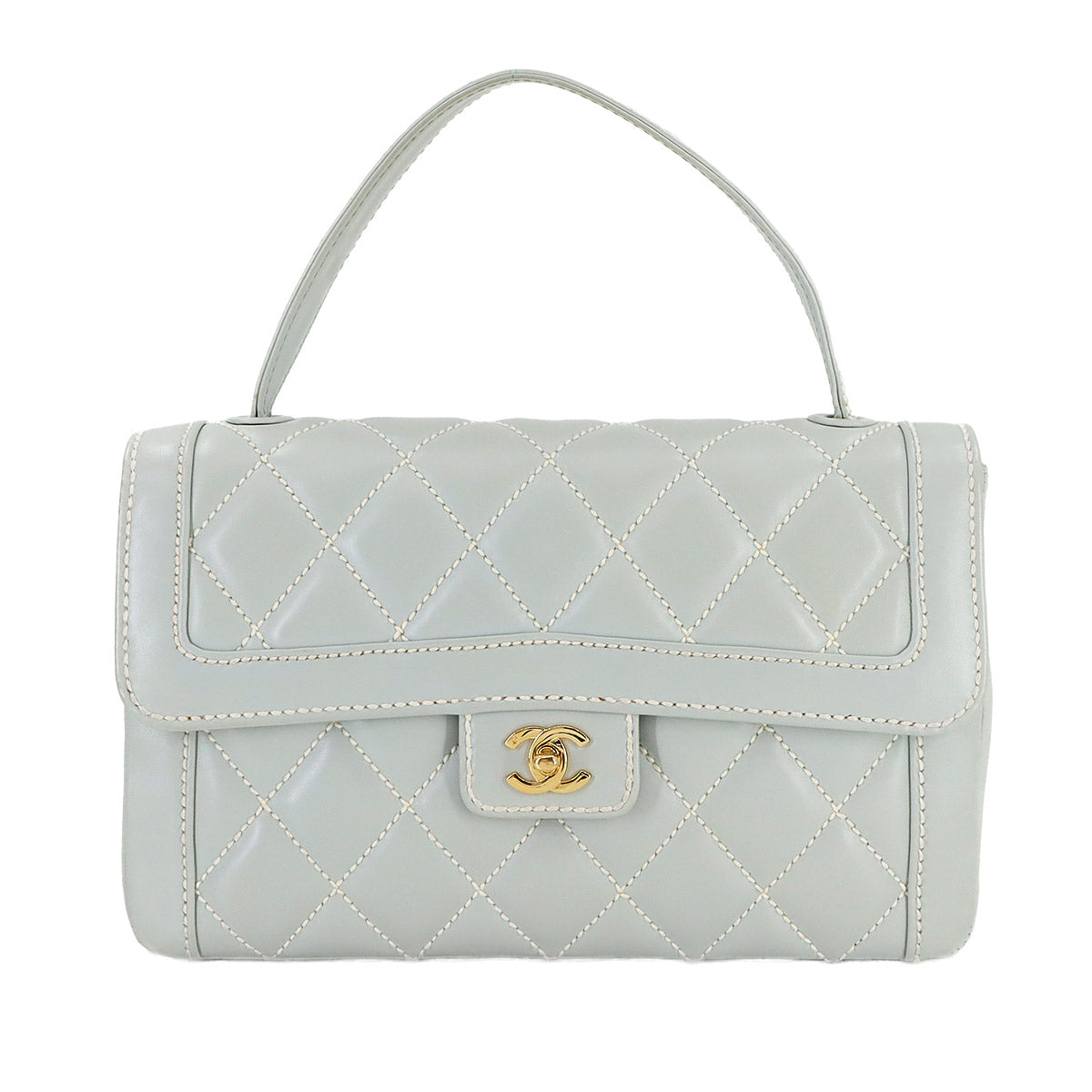 Matelasse Wild Stitch Hand Bag Leather Light Gray