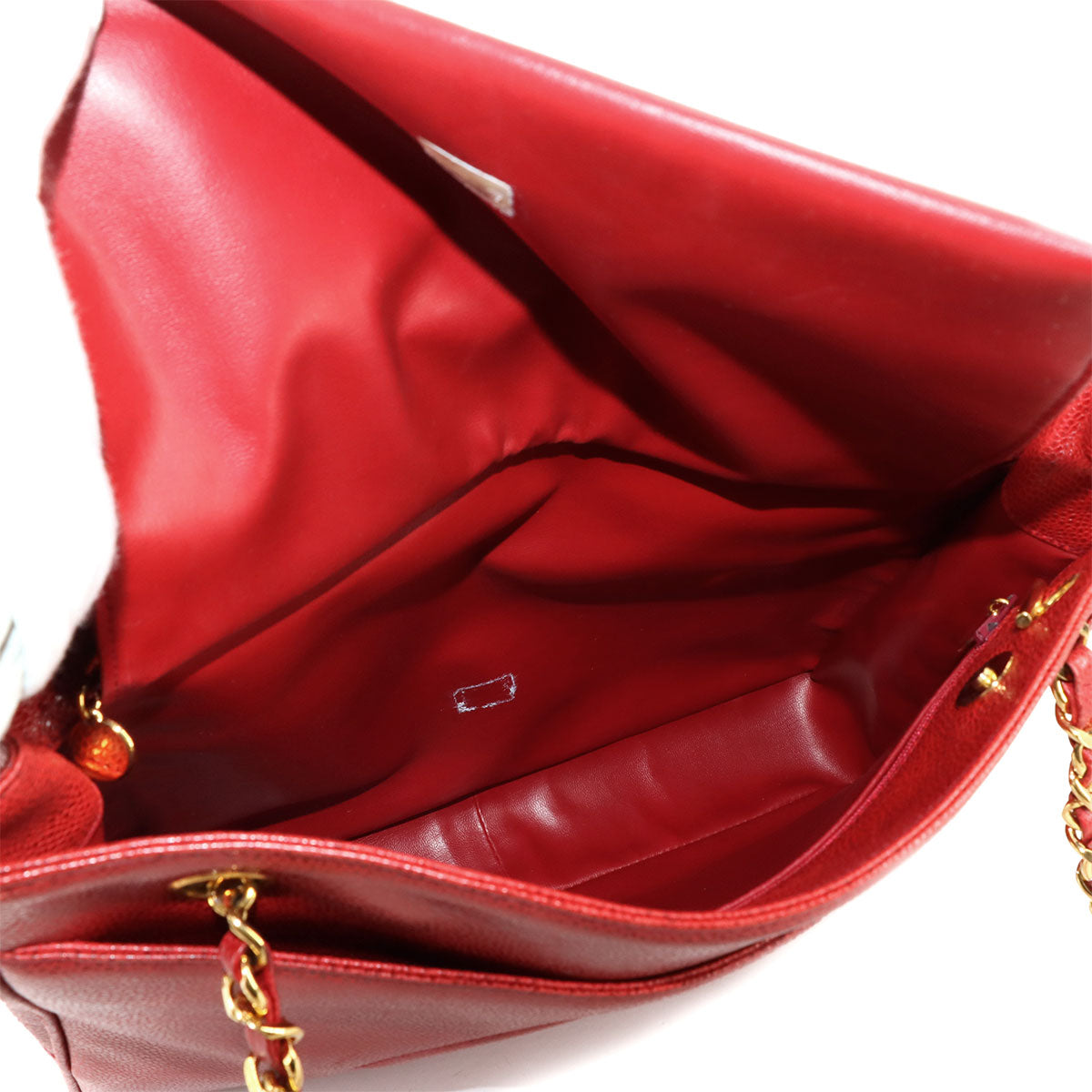 Chain Shoulder Bag Caviar Skin Leather Red Purse