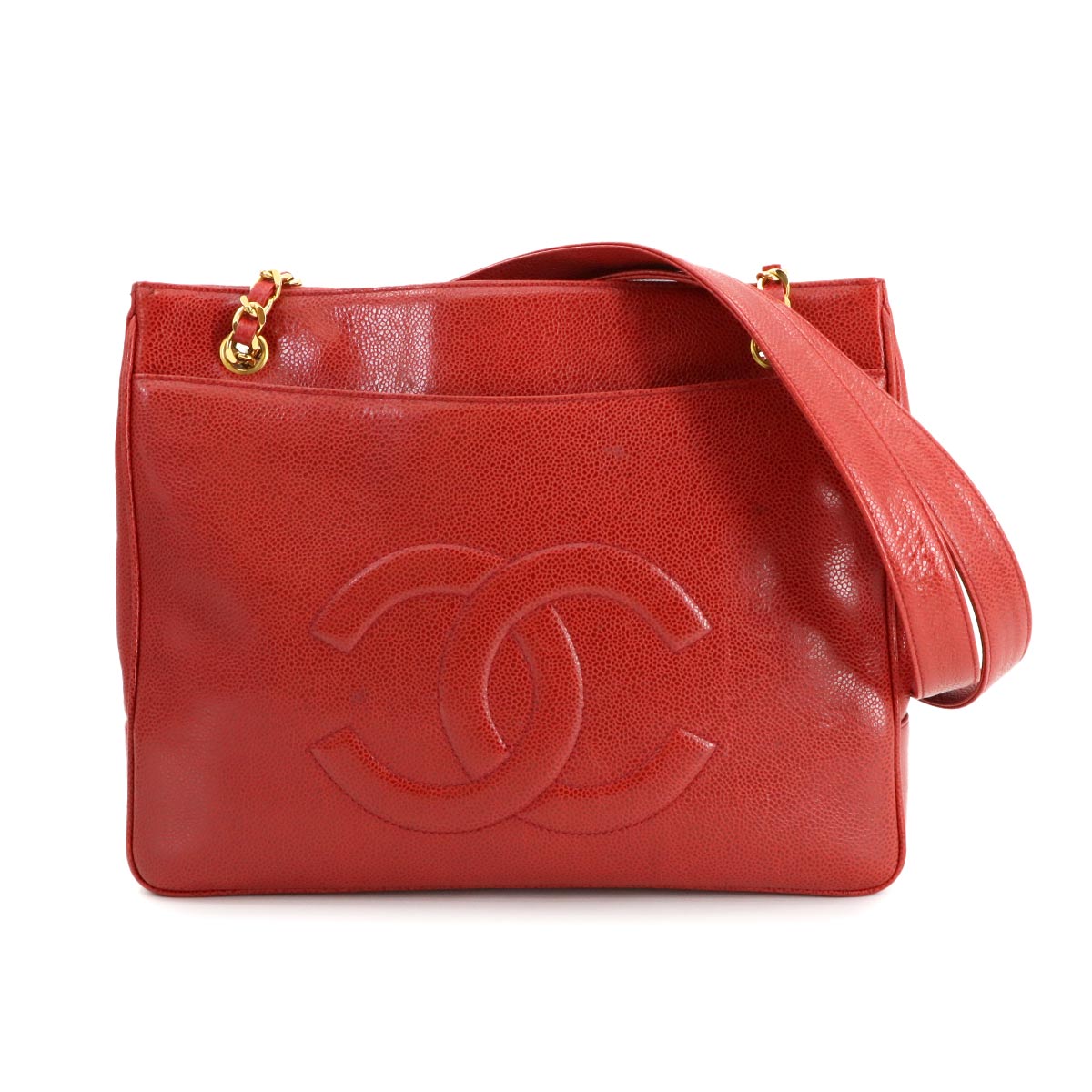 Chain Shoulder Bag Caviar Skin Leather Red Purse