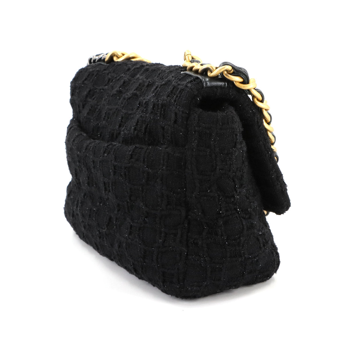 CHANEL 19 Chain Hand Shoulder Bag Tweed Leather Black AS1160