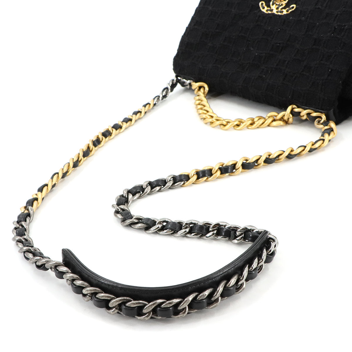 CHANEL 19 Chain Hand Shoulder Bag Tweed Leather Black AS1160