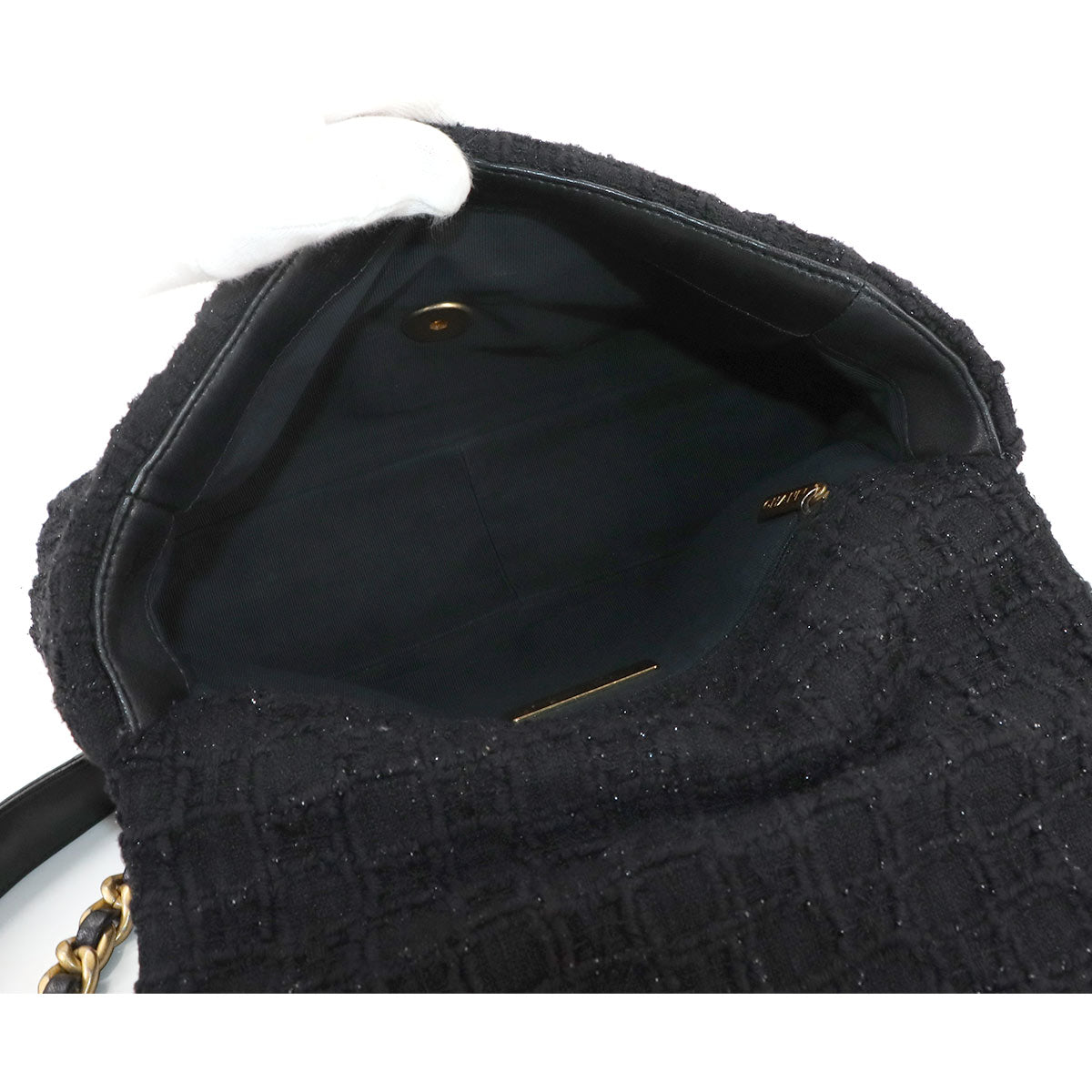 CHANEL 19 Chain Hand Shoulder Bag Tweed Leather Black AS1160