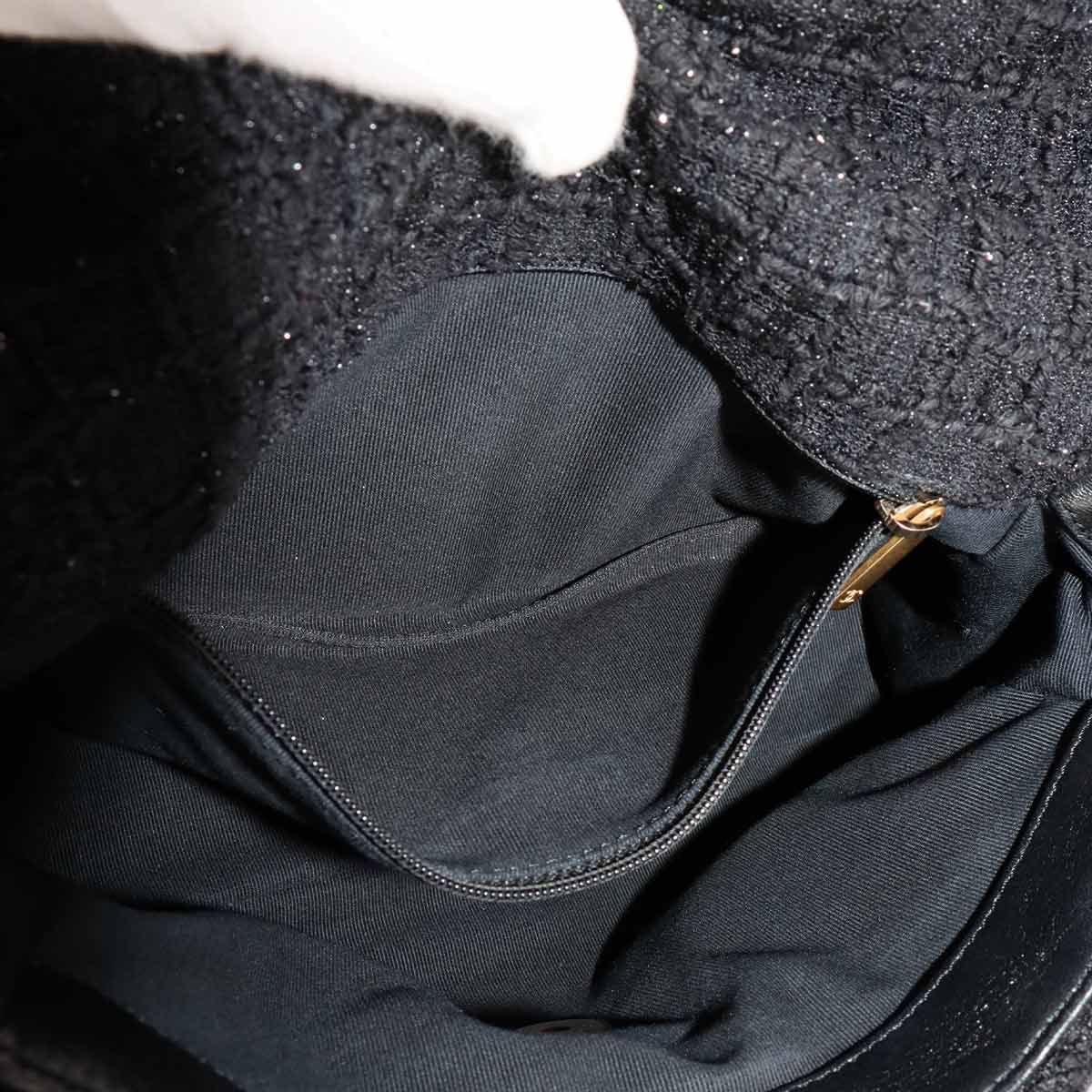 CHANEL 19 Chain Hand Shoulder Bag Tweed Leather Black AS1160