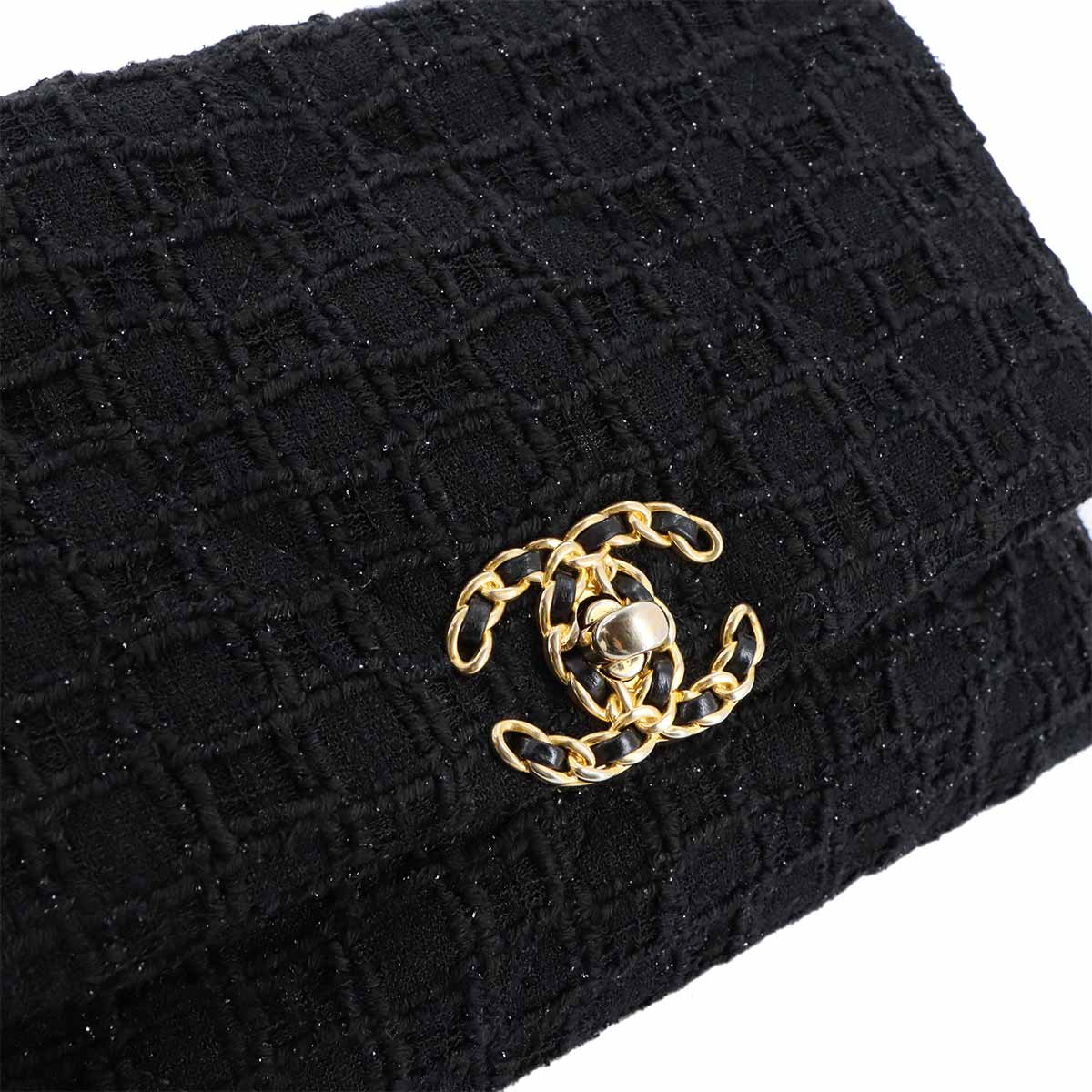 CHANEL 19 Chain Hand Shoulder Bag Tweed Leather Black AS1160