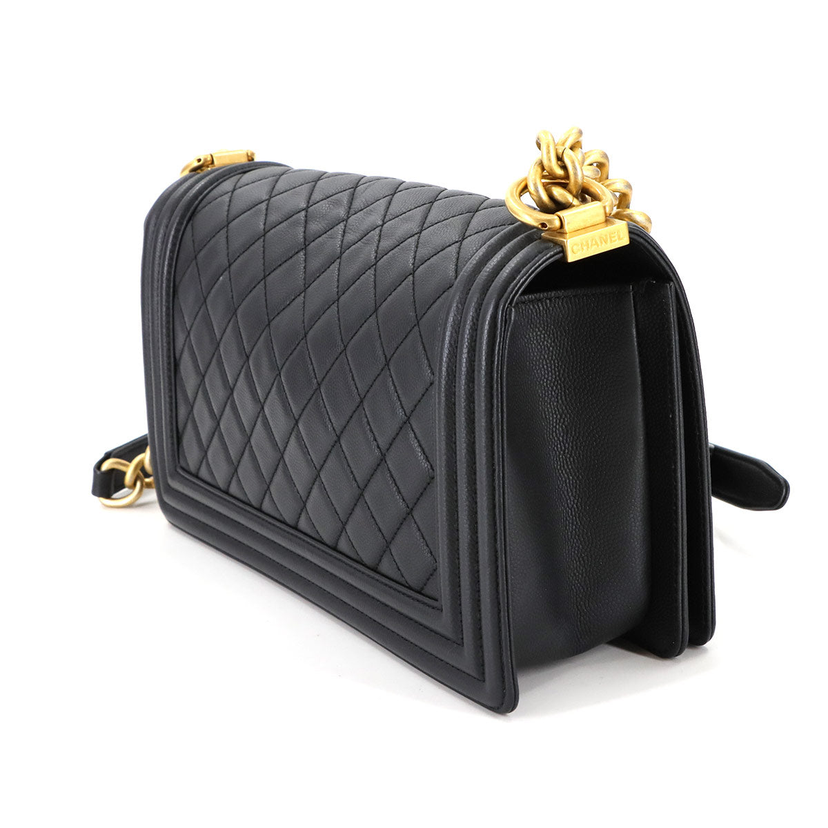 BOY CHANEL Chain Shoulder Bag Leather Black A67086 Purse