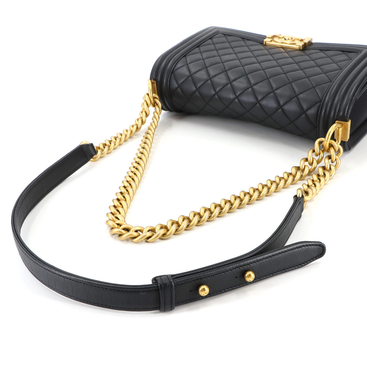 BOY CHANEL Chain Shoulder Bag Leather Black A67086 Purse