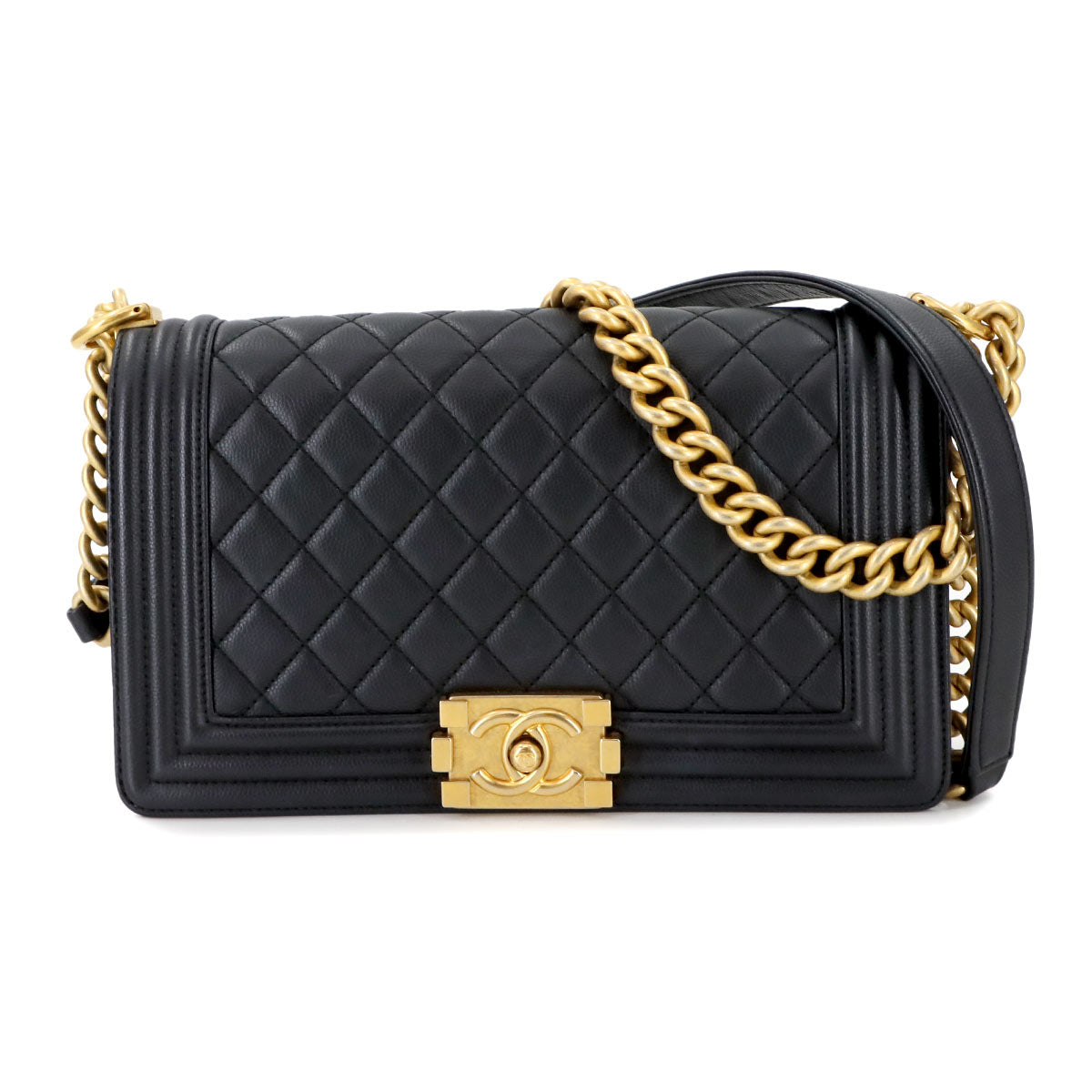 BOY CHANEL Chain Shoulder Bag Leather Black A67086 Purse