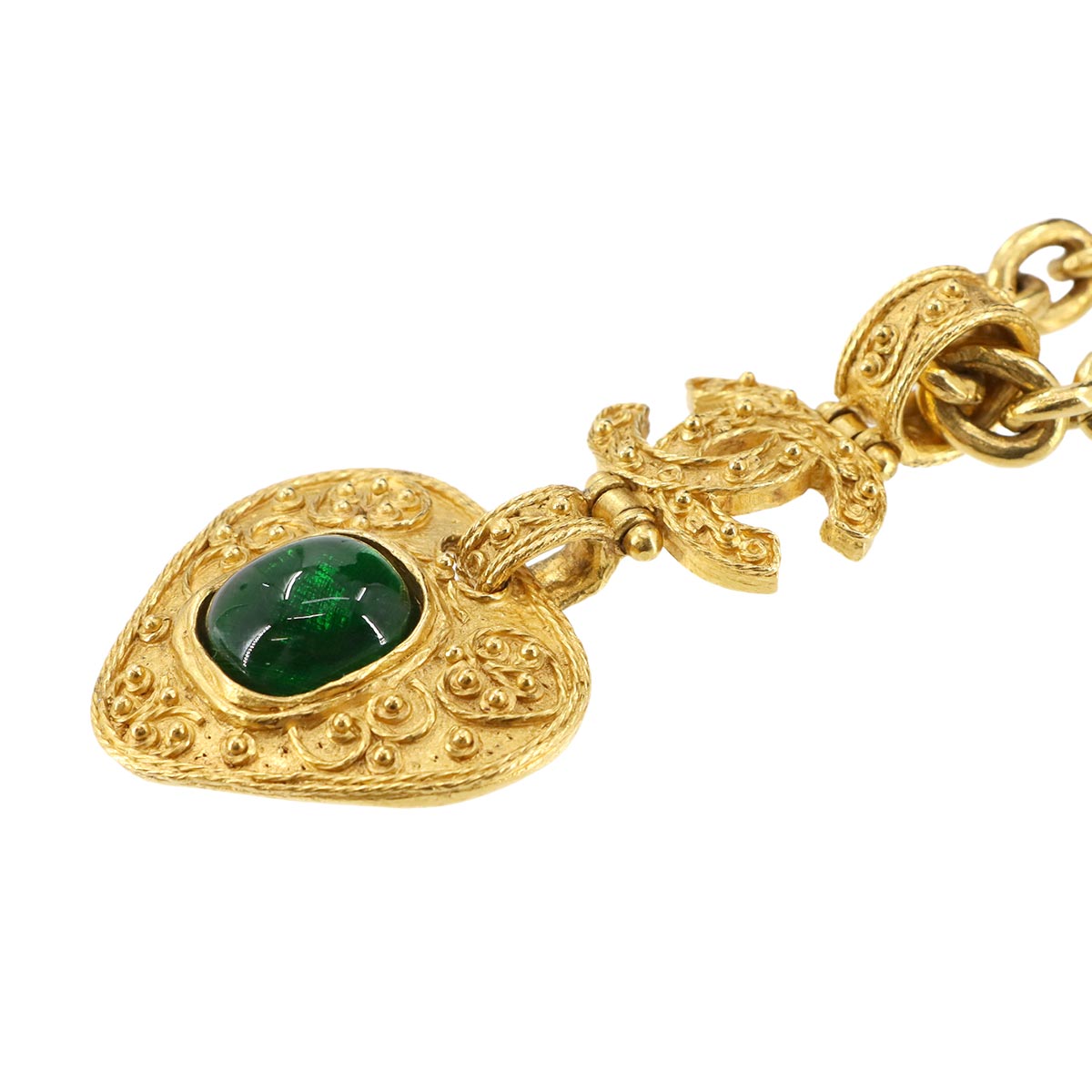 Stone Long Necklace Green Gold Accessory 94A Vintage