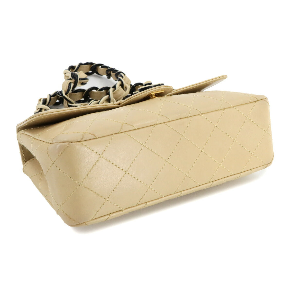 Matelasse Plastic Chain Shoulder Bag Leather Beige Black