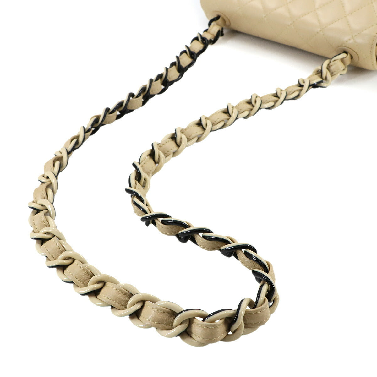 Matelasse Plastic Chain Shoulder Bag Leather Beige Black