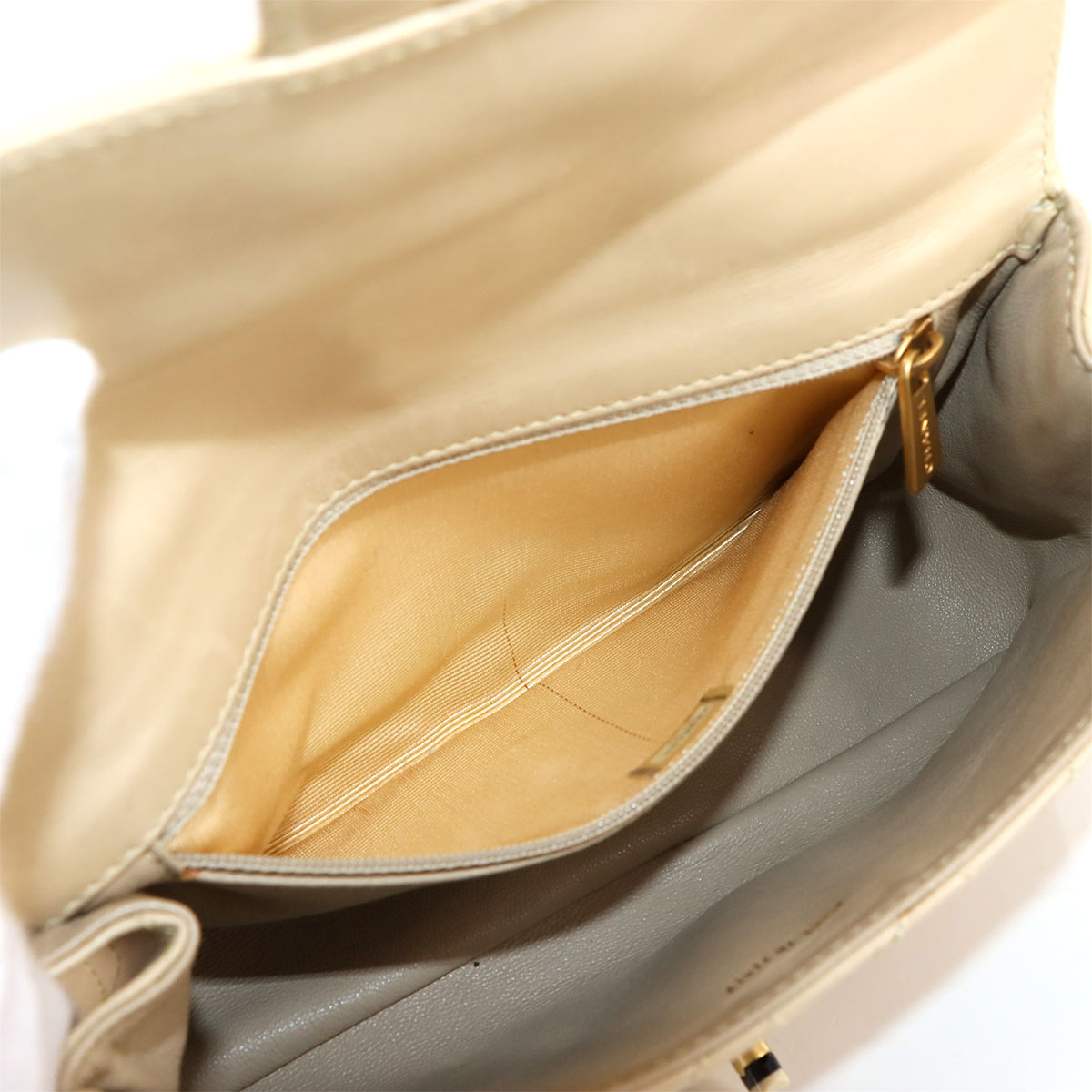 Matelasse Plastic Chain Shoulder Bag Leather Beige Black