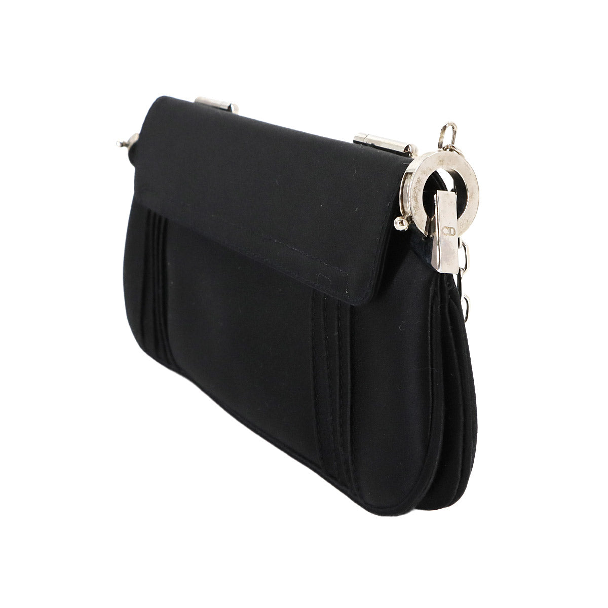 Chain Hand Clutch Bag Satin Black Purse