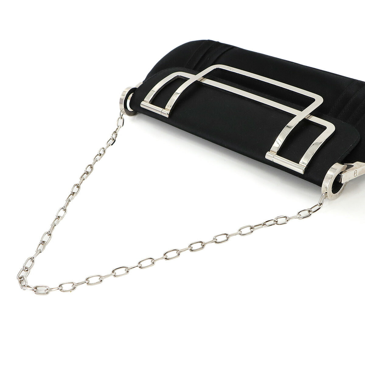 Chain Hand Clutch Bag Satin Black Purse