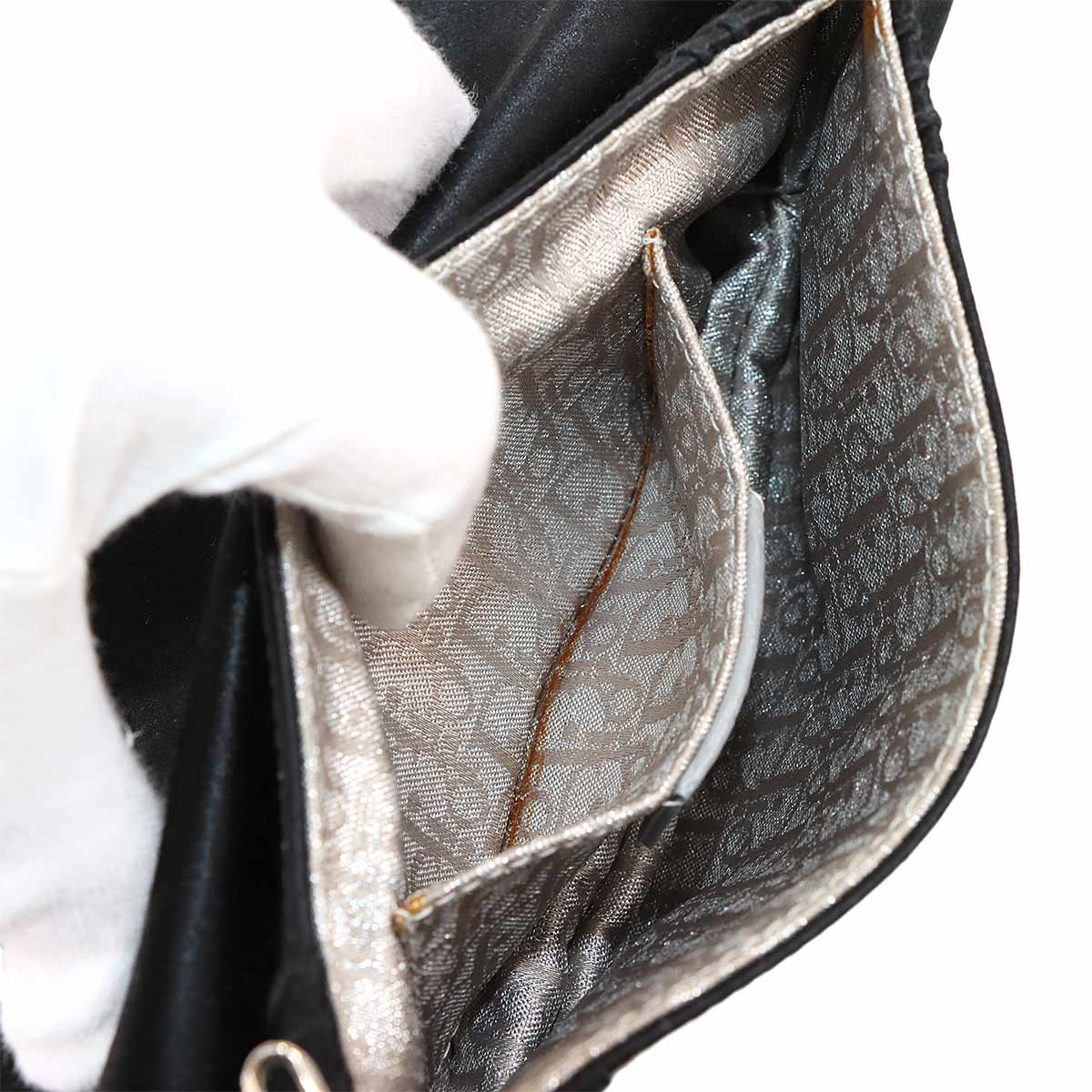 Chain Hand Clutch Bag Satin Black Purse