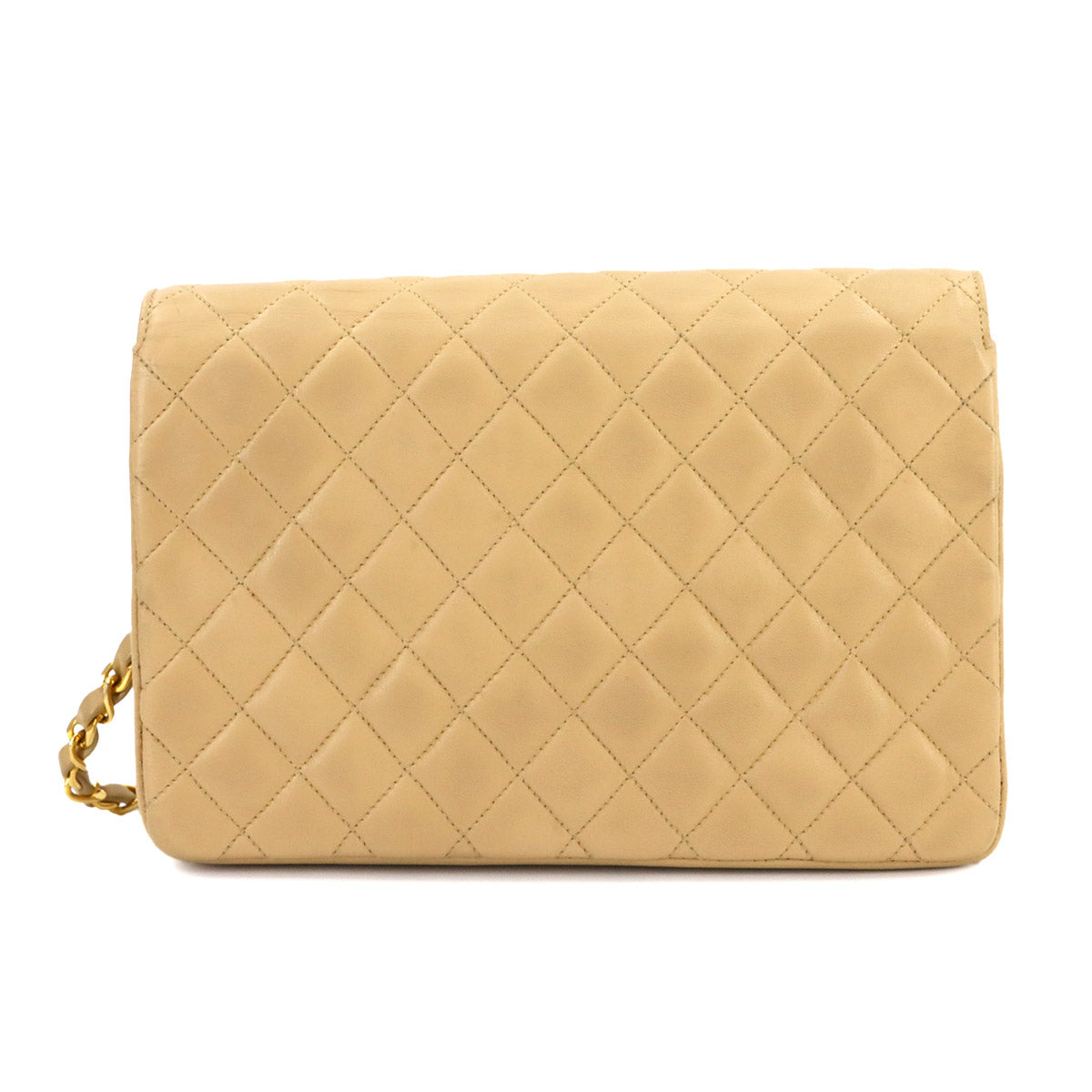 Matelasse Chain Shoulder Bag Leather Beige Vintage