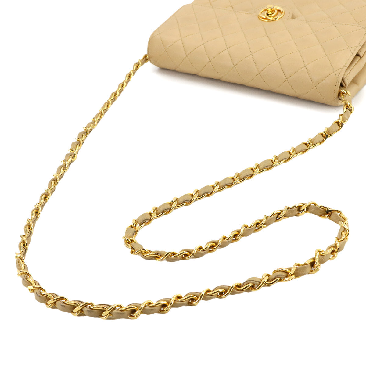 Matelasse Chain Shoulder Bag Leather Beige Vintage