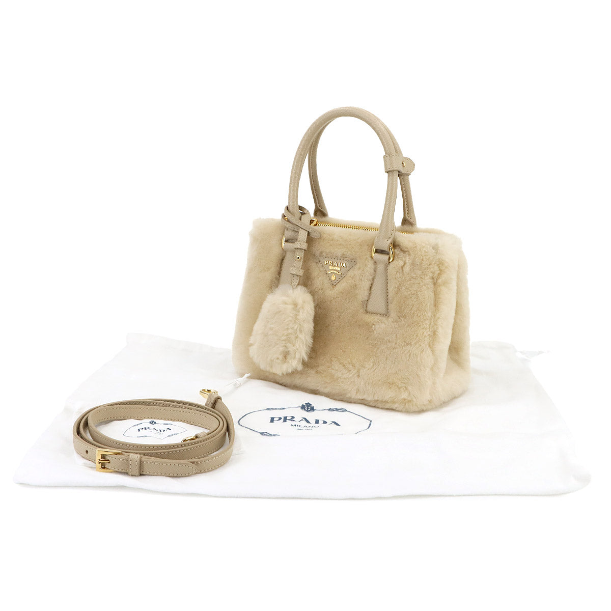 Galleria Mini Hand Shoulder Bag Shearling Leather Beige 1BA906