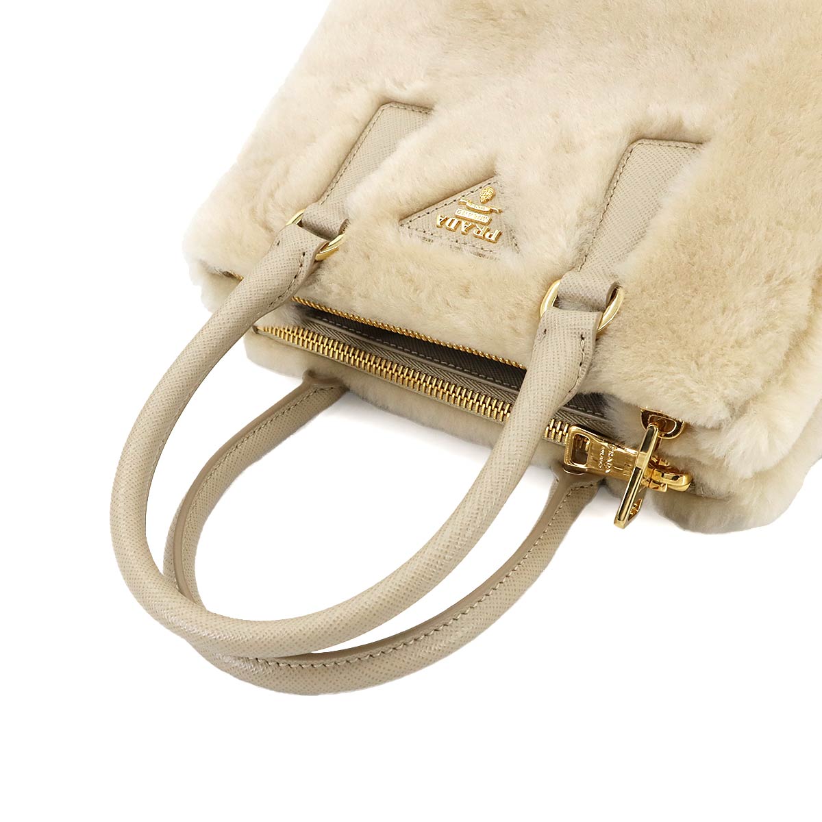 Galleria Mini Hand Shoulder Bag Shearling Leather Beige 1BA906