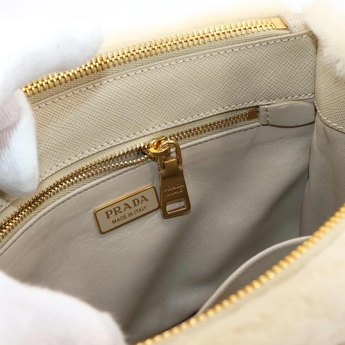 Galleria Mini Hand Shoulder Bag Shearling Leather Beige 1BA906