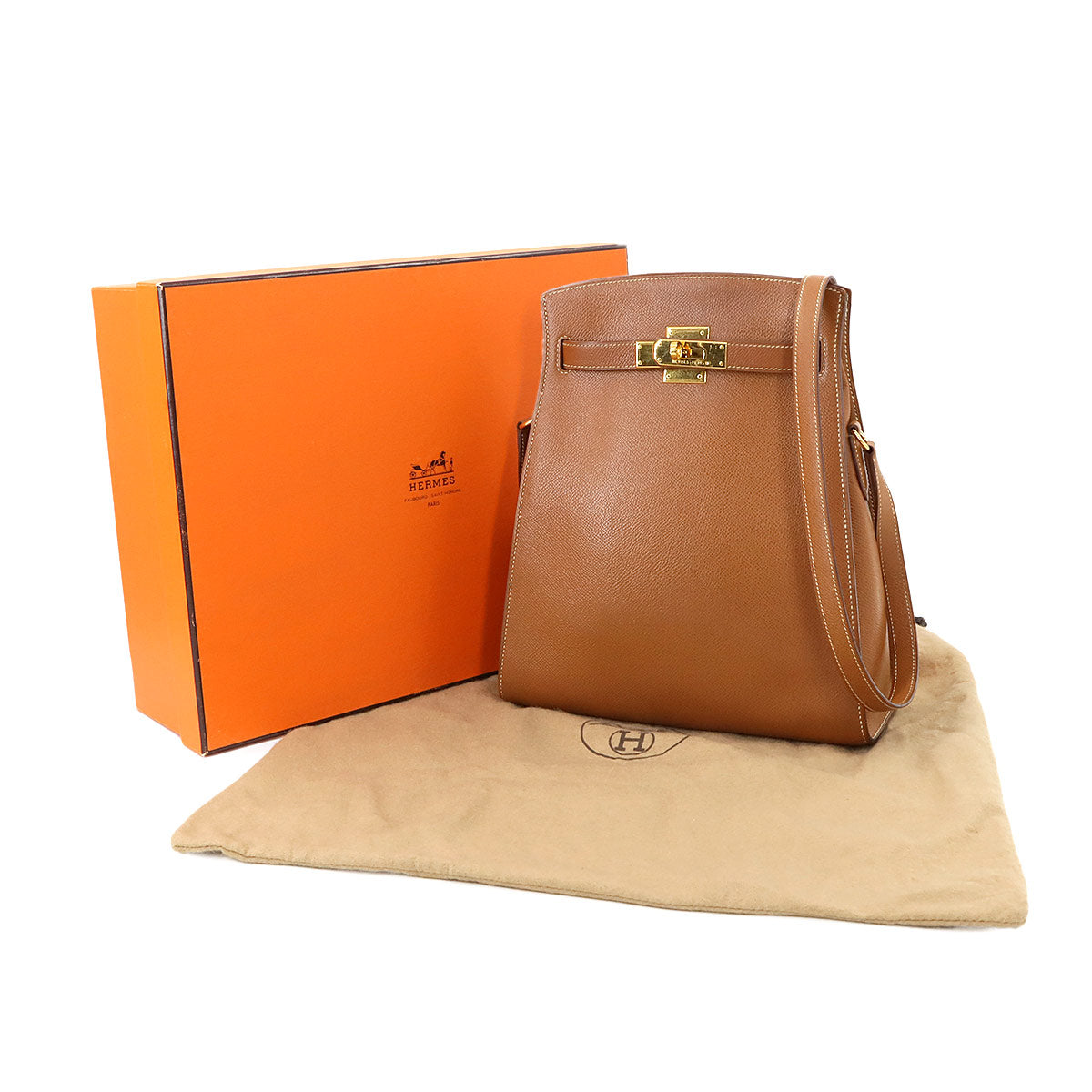 HERMES Kelly Sport MM Shoulder Bag Couchevel Epsom Gold Purse