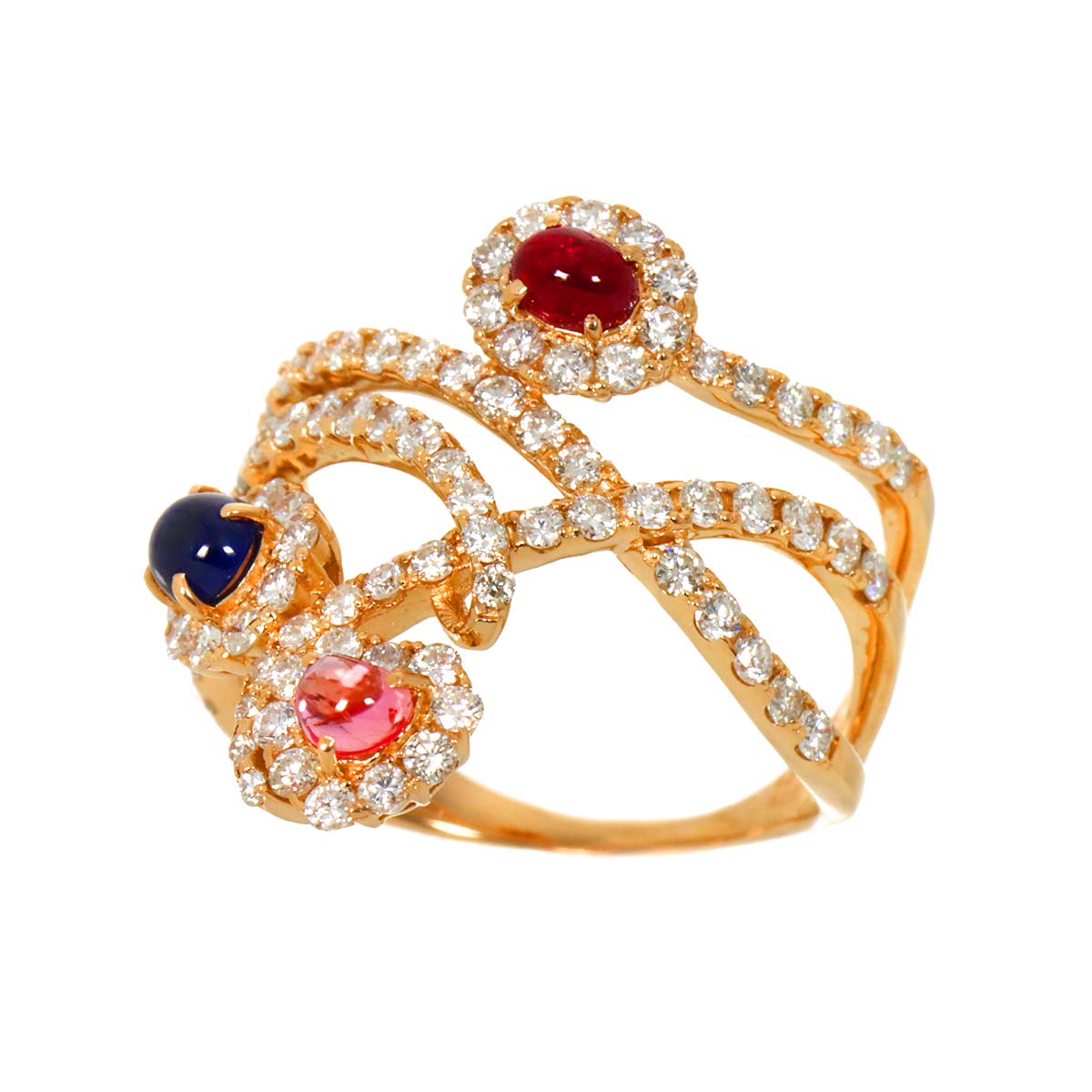 Sapphire 0.28ct/0.38ct Ruby 0.237ct Diamond 1.29ct Ring 18K 750 7.5(US)