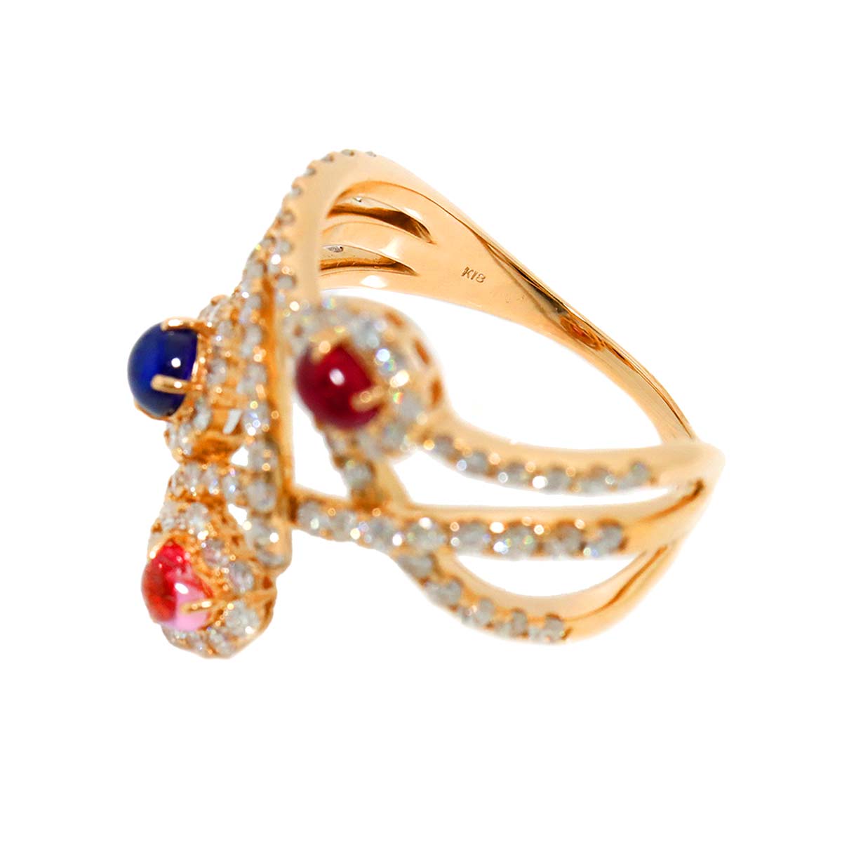 Sapphire 0.28ct/0.38ct Ruby 0.237ct Diamond 1.29ct Ring 18K 750 7.5(US)