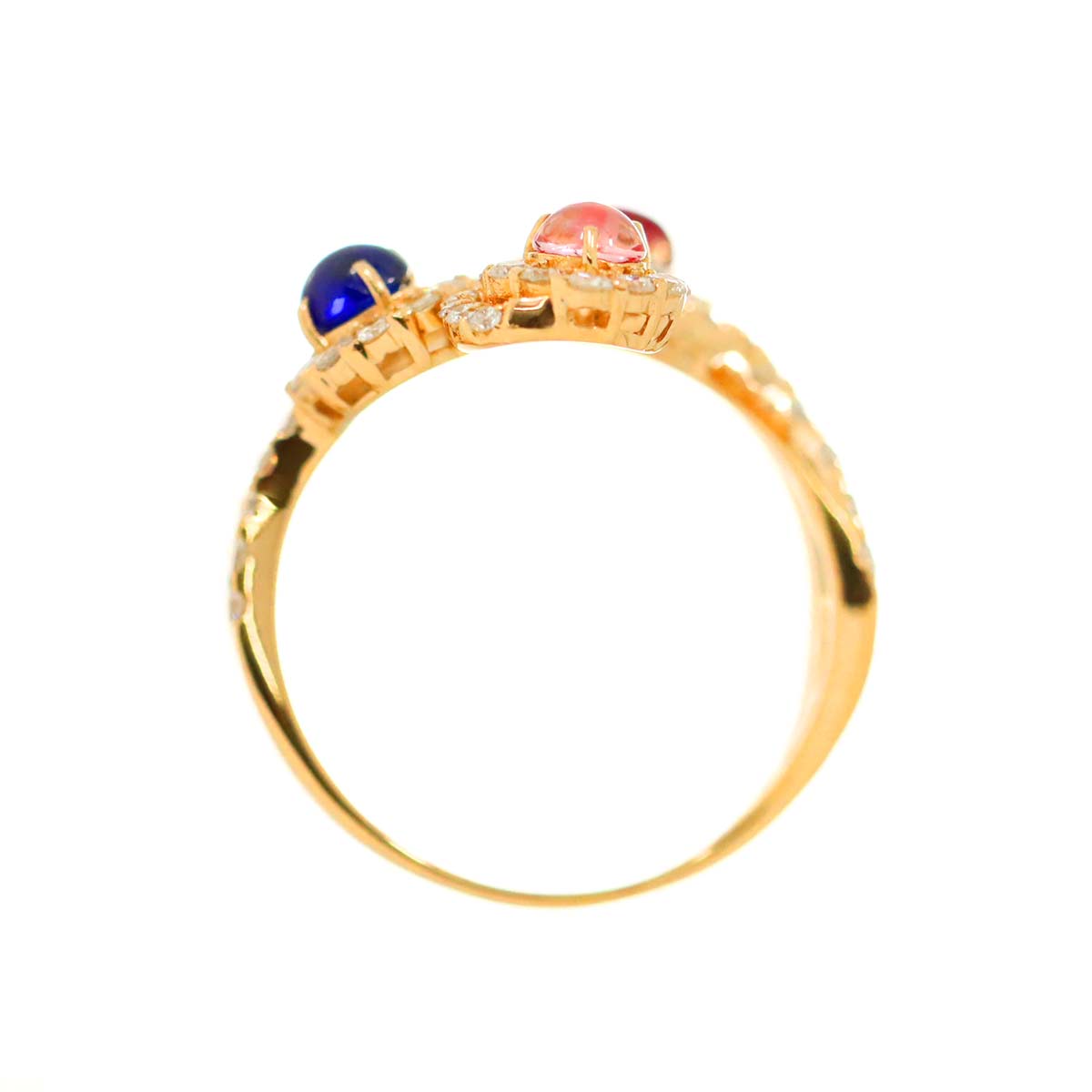 Sapphire 0.28ct/0.38ct Ruby 0.237ct Diamond 1.29ct Ring 18K 750 7.5(US)