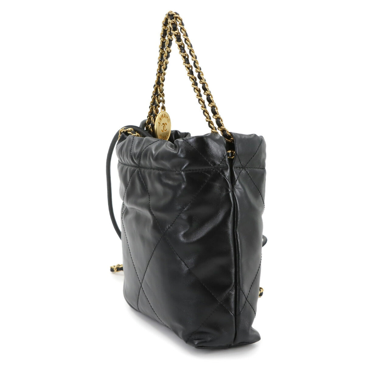 CHANEL 22 Mini Chain Hand Shoulder Bag Leather Black AS3980 Purse