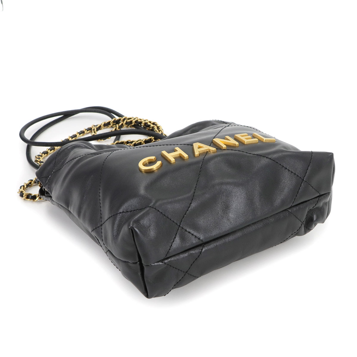 CHANEL 22 Mini Chain Hand Shoulder Bag Leather Black AS3980 Purse