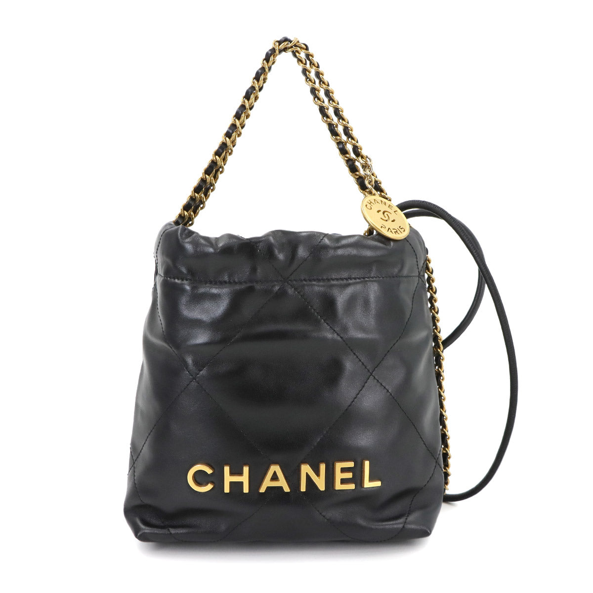 CHANEL 22 Mini Chain Hand Shoulder Bag Leather Black AS3980 Purse