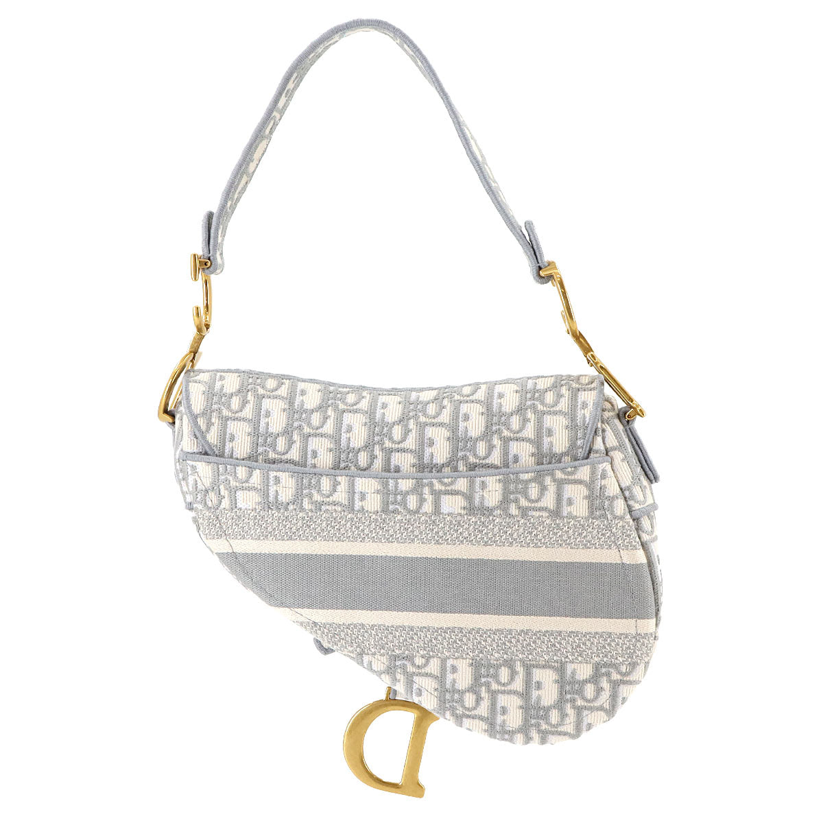 Oblique Saddle Shoulder Bag Canvas Gray Embroidery