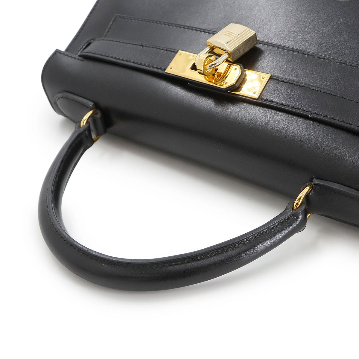 Kelly 28 2way Hand Shoulder Bag Box carf Black Purse