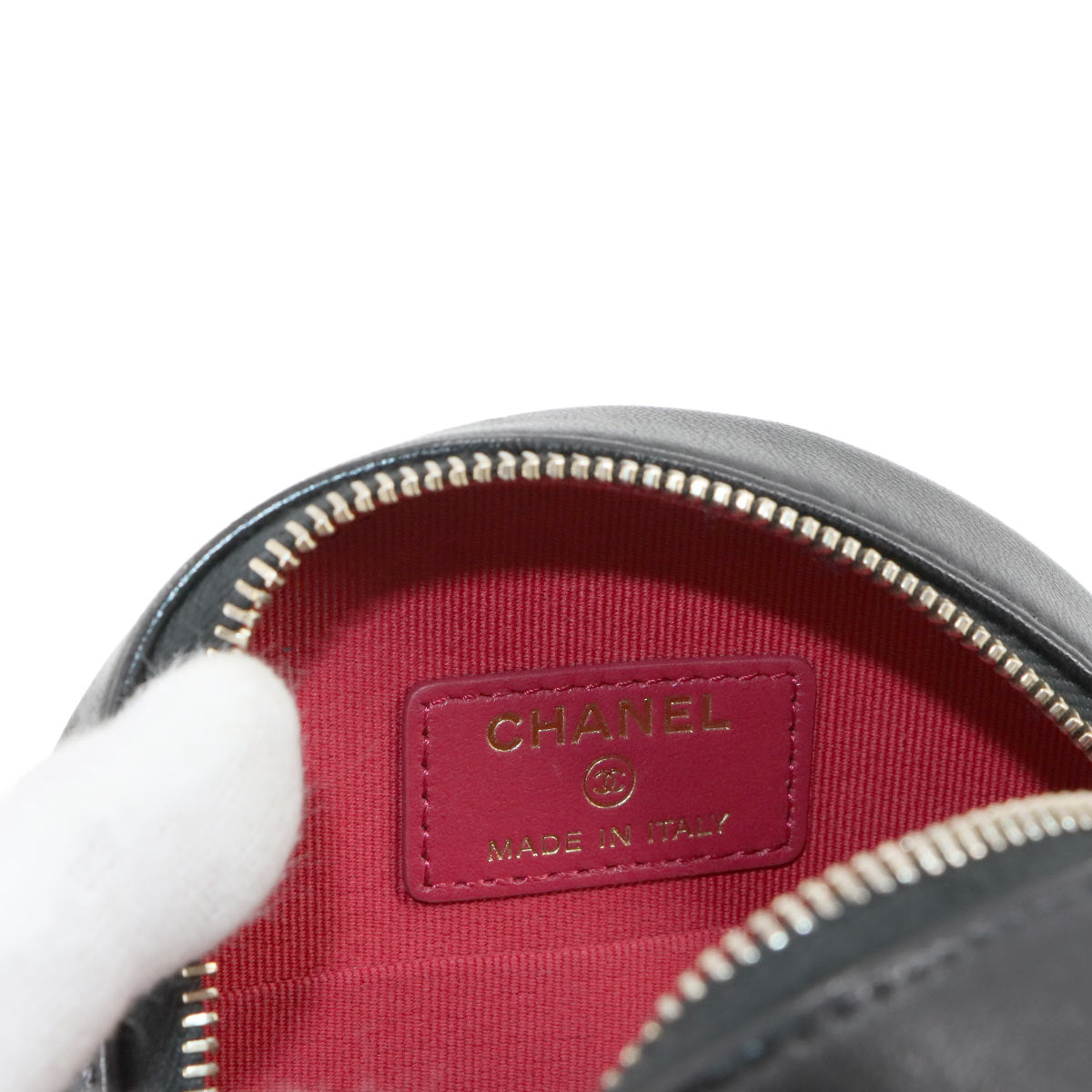 CHANEL 19 Round Clutch Chain Shoulder Bag Leather Black AP0945 Purse