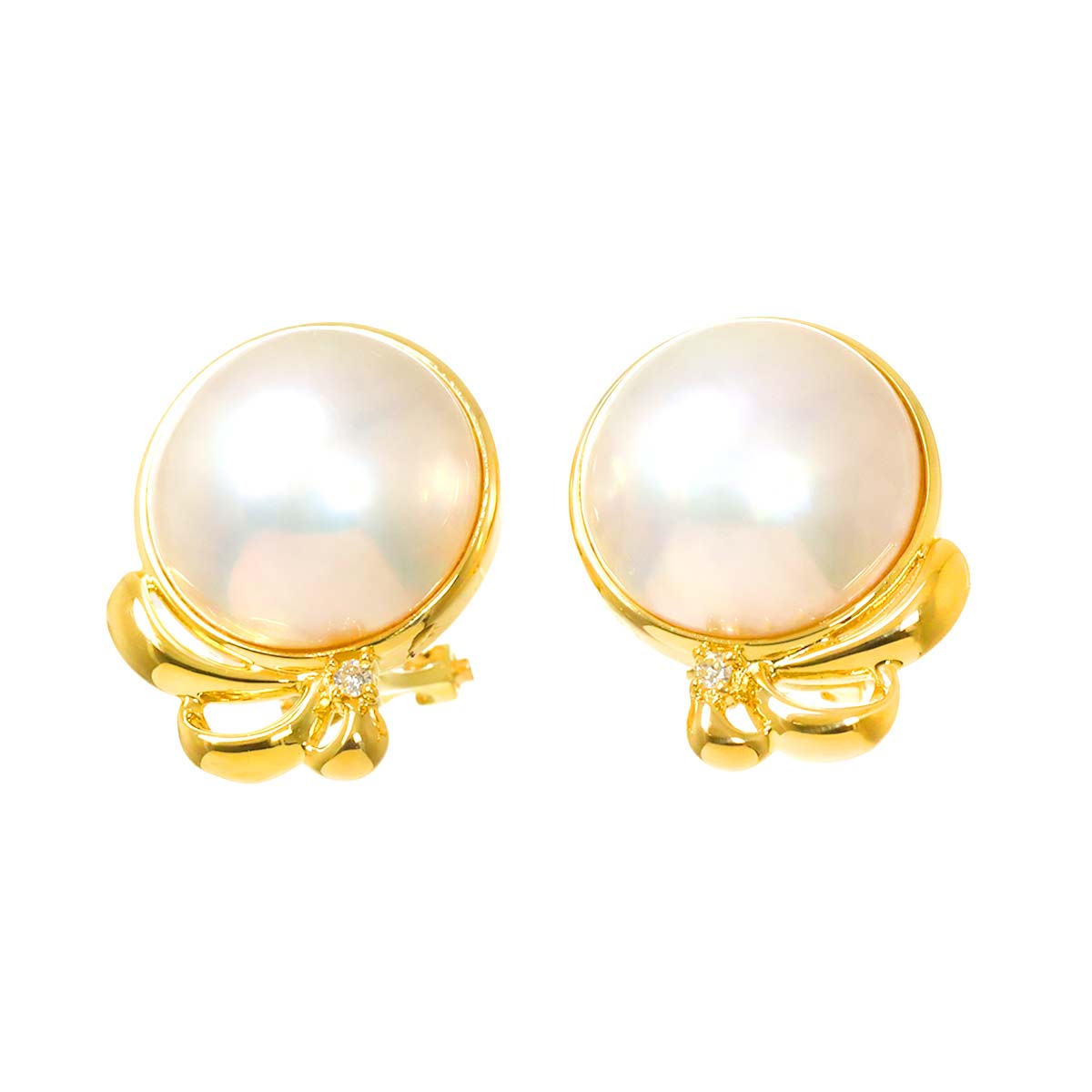 Mabe Pearl Diamond 0.01ctx2 Earrings Clip on 18K YG 750