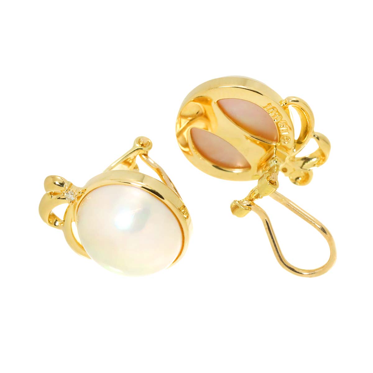 Mabe Pearl Diamond 0.01ctx2 Earrings Clip on 18K YG 750