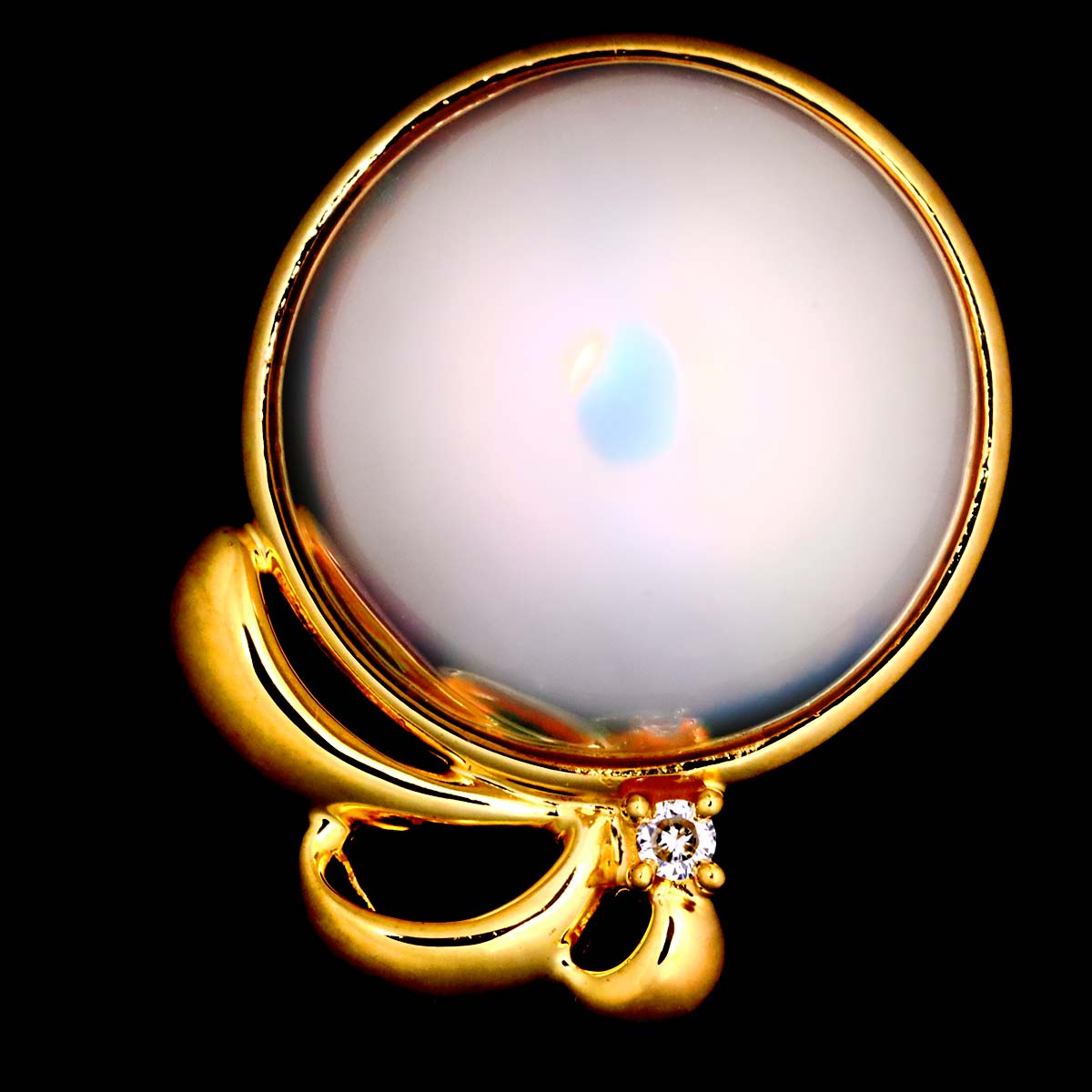 Mabe Pearl Diamond 0.01ctx2 Earrings Clip on 18K YG 750