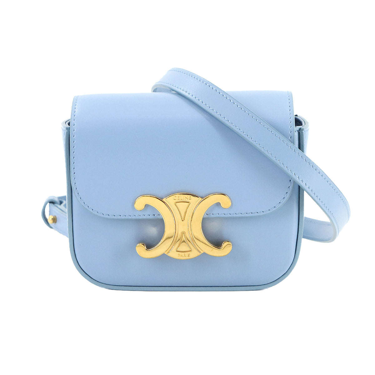 Triomphe Claude Mini Shoulder Bag Leather Pale Blue 10I513DPV